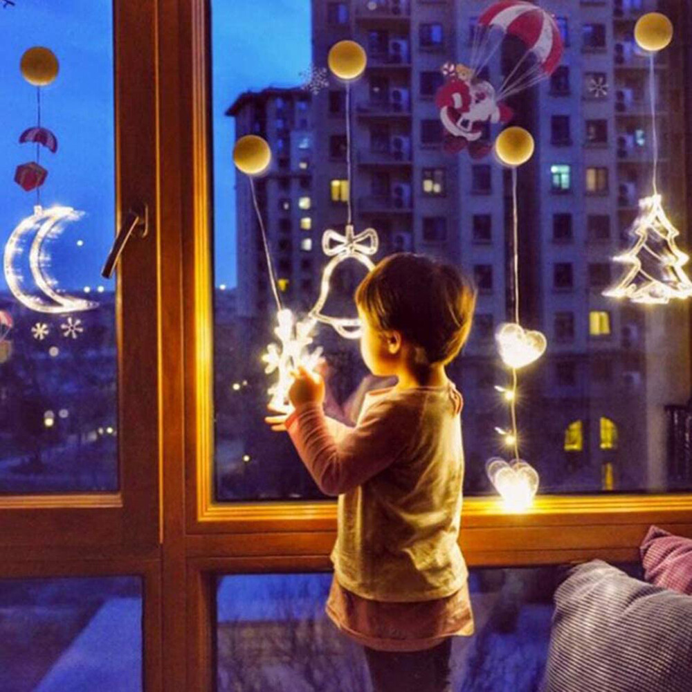 【Lightingeverthing】Christmas Led String Ánh Sáng, Đèn Chùm Cốc Hút Cửa Sổ Chạy Bằng Pin, Đèn Trang Trí Tiệc Giáng Sinh Sáng Tạo Chuỗi Cảnh Đèn Bố Trí