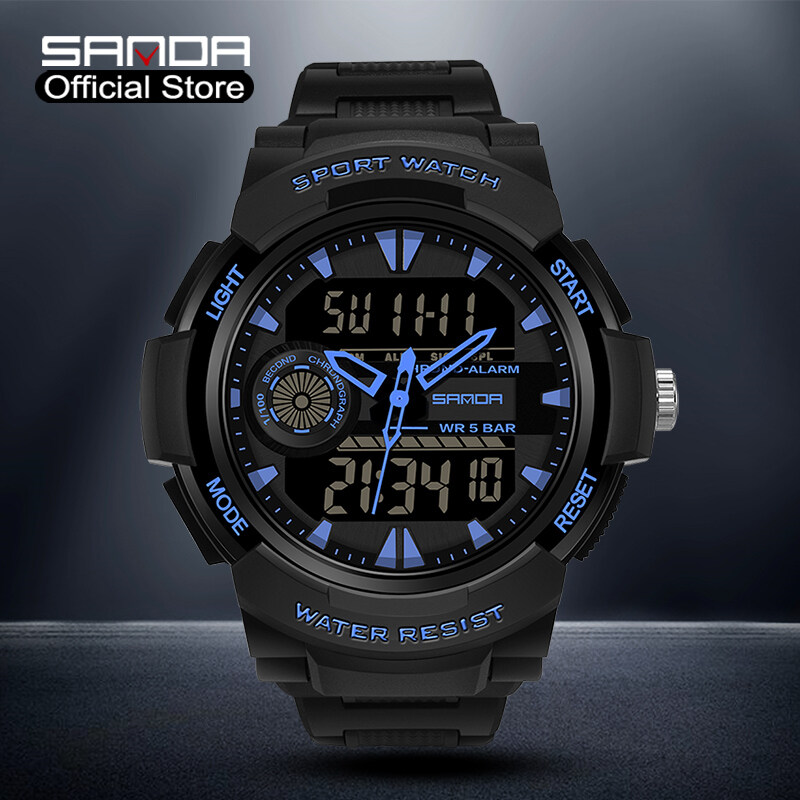 SANDA Men Watch New Listing Multifunctional Original Dual Display LED Luxury Digital Electronic Men Watch Fashion Casual Waterproof Chronograph Men Watch