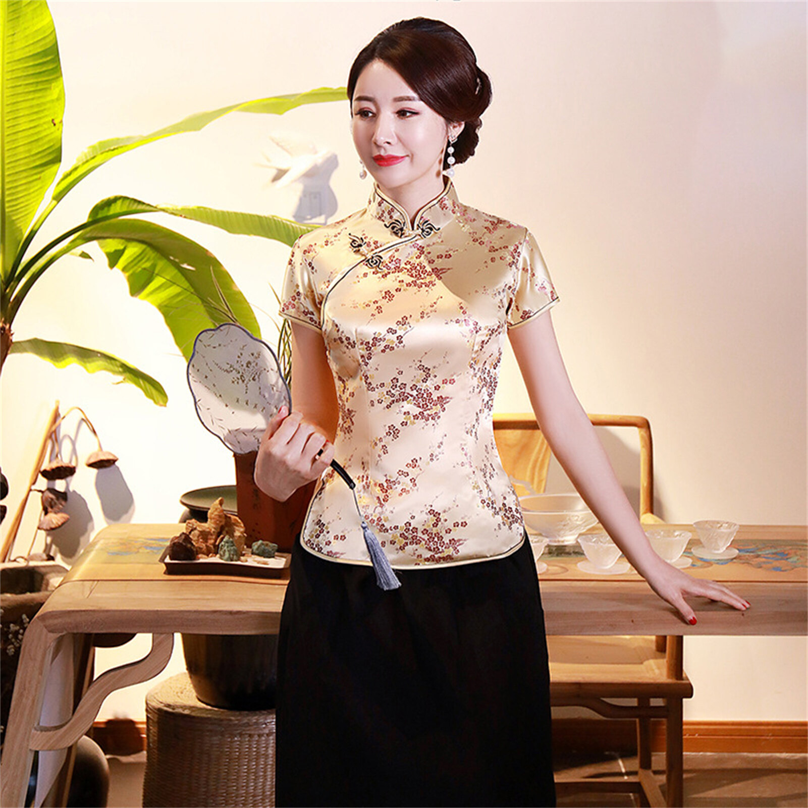 Cherise Women Cheongsam Shirt All Match Chinese Style Stand Collar Cheongsam Shirt