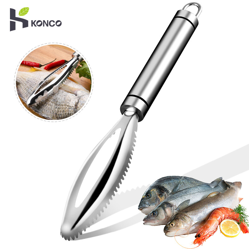 KONCO Fish Scales remover Fish Scale Scraper Remover Cleaner ,Seafood Peeler Brush Skin Remover Brush Stainless Steel Fast & Easy Fish Scale Skin Scraping Removing Tools Sea food Tools