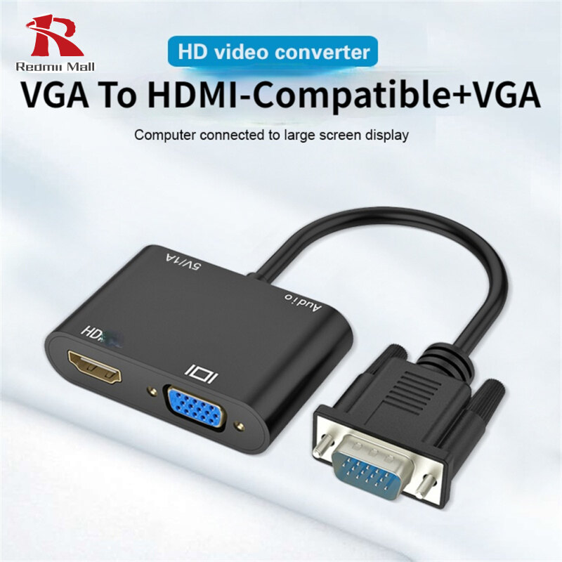 Vga To Hdmi-compatible Adapter Vga Splitter With 3.5mm Audio Converter For Pc Projector Hdtv Multi-port Vga
