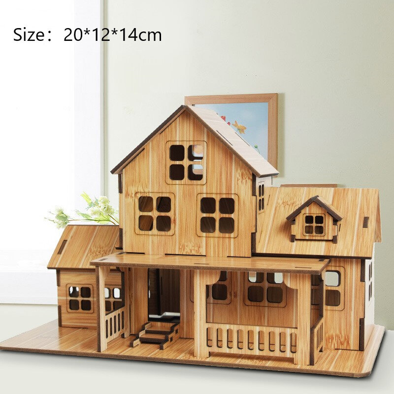 Blowing 3D Wooden Puzzle Jigsaw Architecture DIY House Villa Kids Boys Girls Educational