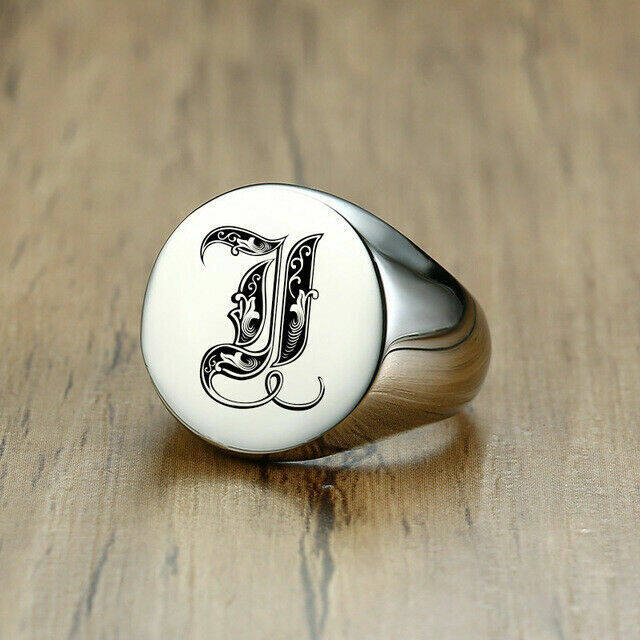 Vnox Fashion Signet Ring Band Stainless Steel Gift Personalized ID Name Initials Royal Initialen Letters Custom Engraving Dad Son Graduation Gift for Men Women