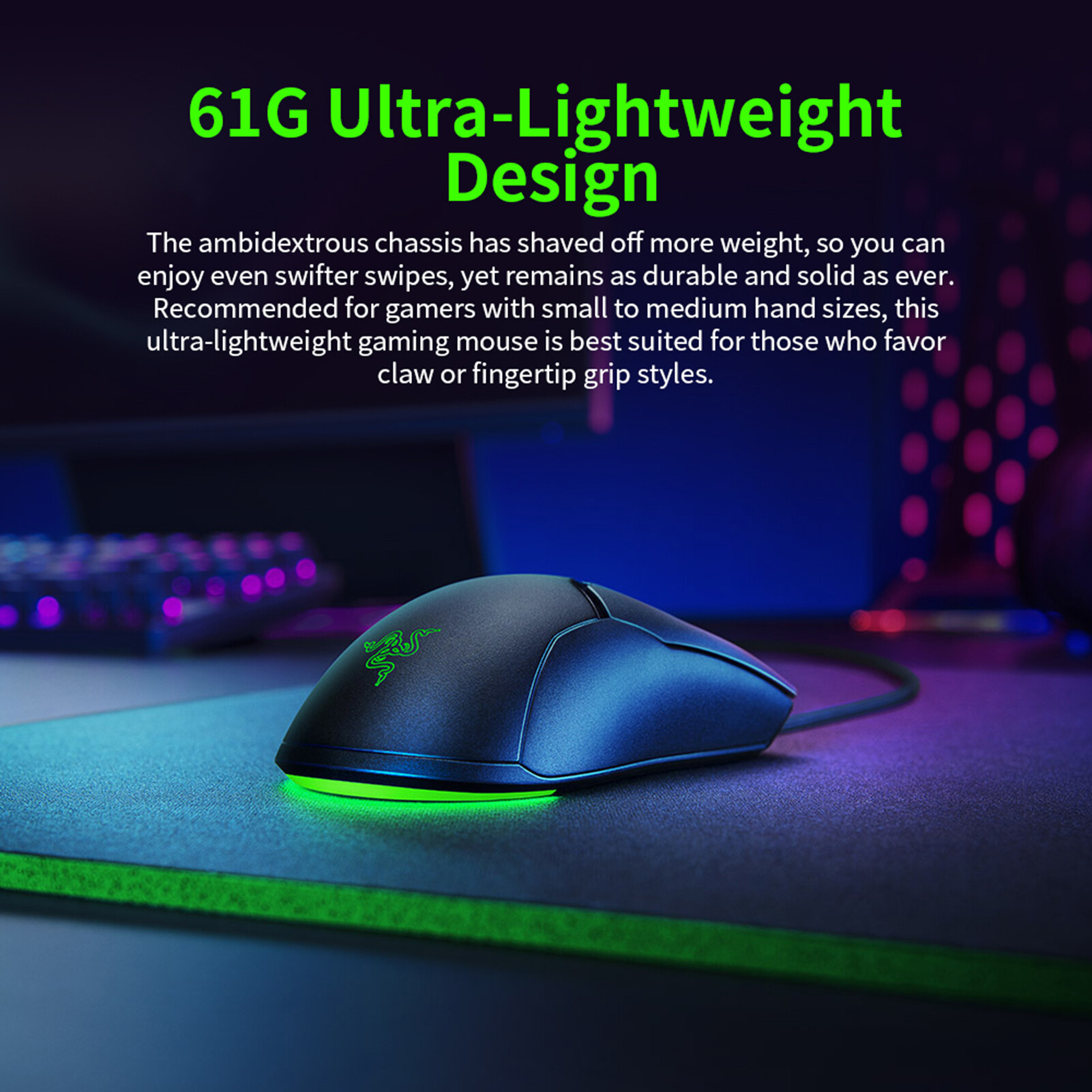 Cho Razer Viper Chuột Có Dây Cáp SPEEDFLEX Chroma RGB Nhẹ 8500DPI Cảm Biến Quang Chơi Game Mini Chuột Cho PC