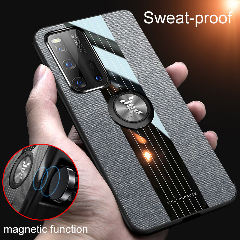 XICCI 2020 New for Huawei P40 Pro Case Luxury Fabric Cover Noble Shockproof Hard Housing for Huawei P40 Pro Phone Case with Metal Ring Holder