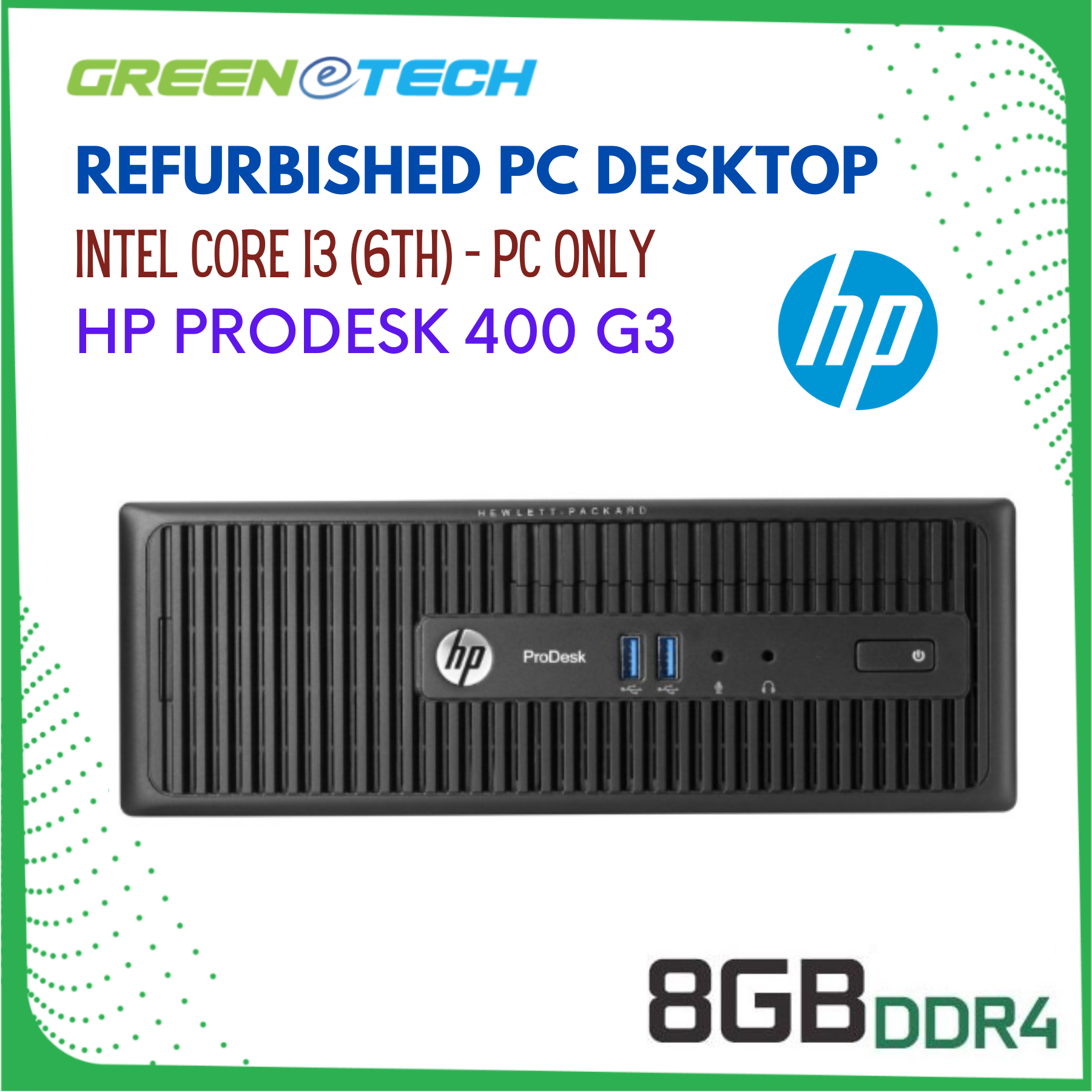 PC Hp Desktop 400 G3 Intel Core i3-6100@3.70ghz Mini SFF 8GB Ddr4