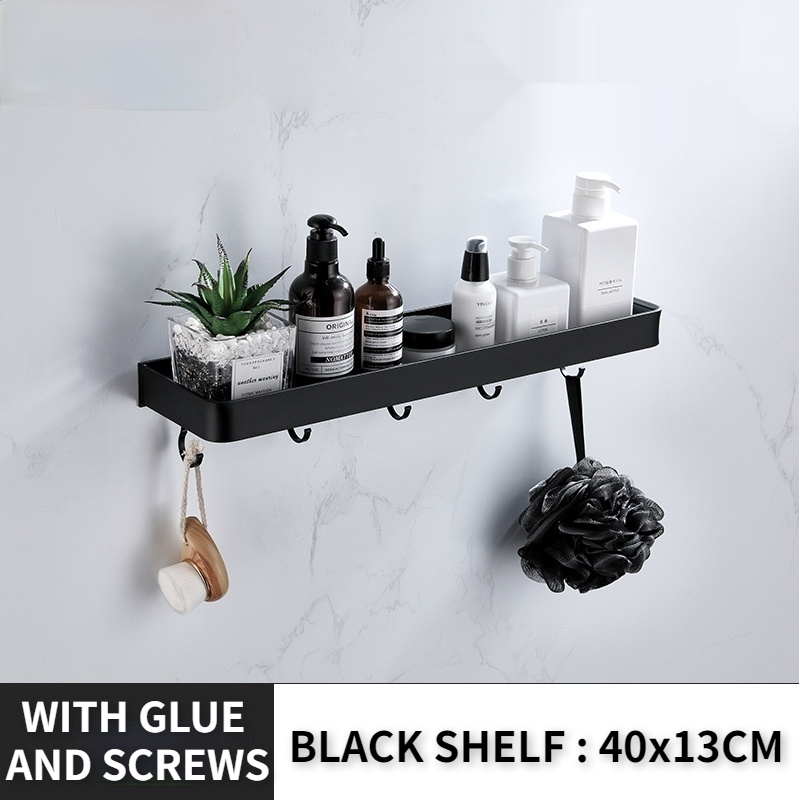 Bathroom Black Shelf with Towel Bar Space Aluminum Shelves Towel Rack ...