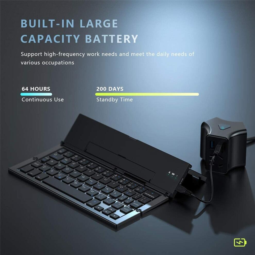 JOMAA Folding Bluetooth Keyboard Foldable Bluetooth wireless Keyboard Folding keyboard Compatible Rechargeable Bluetooth Keyboard wireless Keyboard, Ultra-thin Portable Gaming Keyboard, For PC / Mac / Laptop / Business Office and Home helper