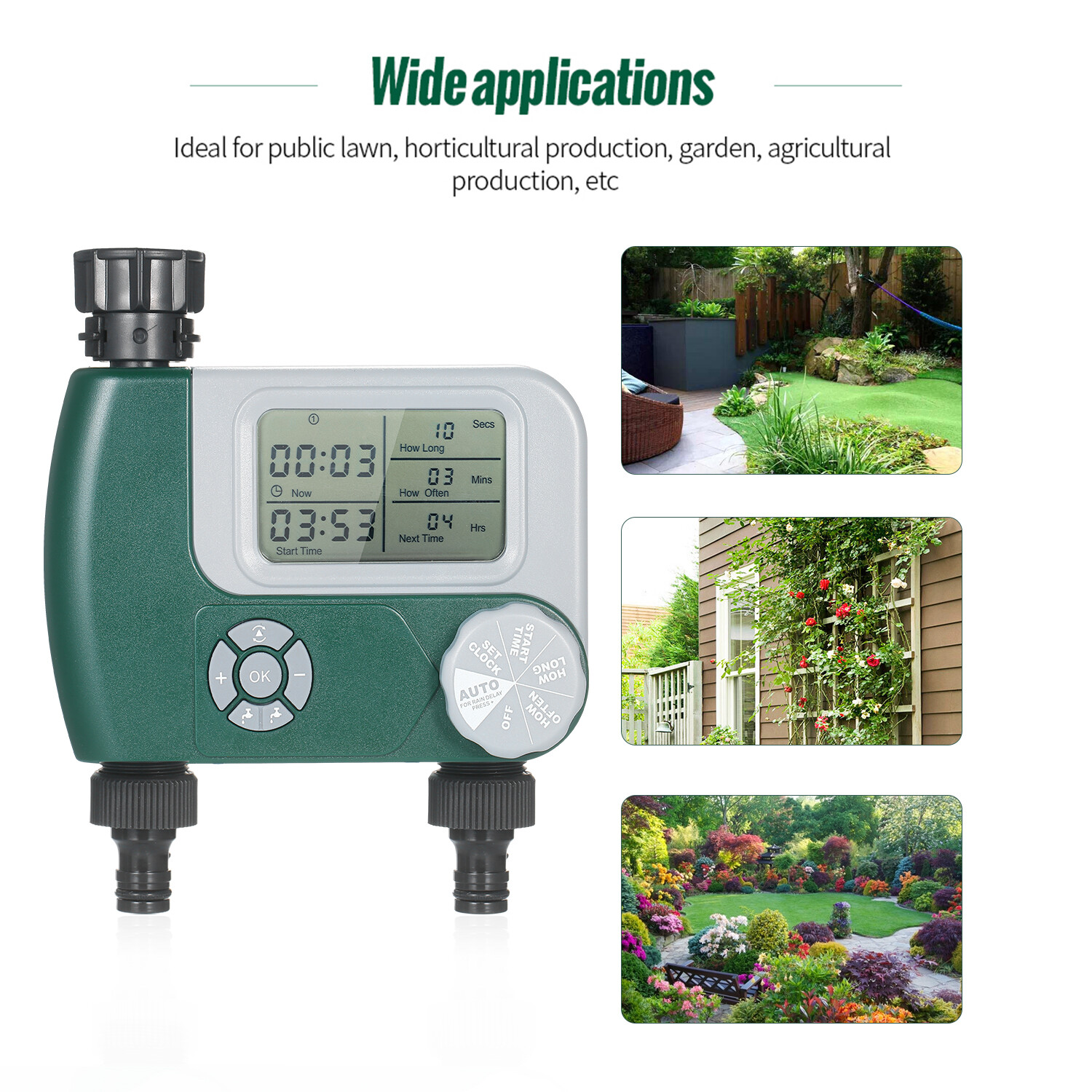 Programmable Digital Hose Faucet Timer Outdoor Automatic Watering Sprinkler System Irrigation Controller with 2 Outlet for Garden Plants