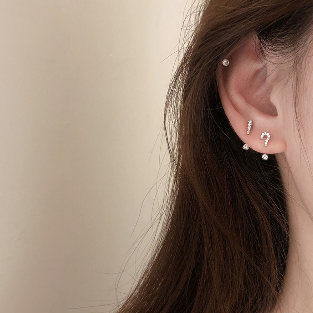 Silver Needle Creative Question Exclamation Mark Symbol Crystal Rhinestone Tiny Gift For Women Daily Jewelry Stud Earrings Ear Studs