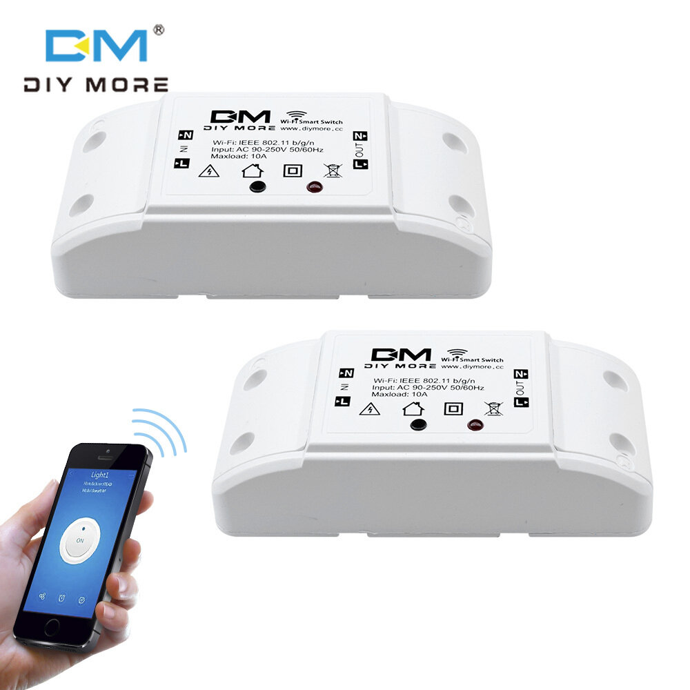 [100% Original] diymore AC90V-250V Wifi Smart  Switch APP Control Module Wireless Relay Switch Universal DIY Smart Wireless Remote Switch Domotica Wifi Light Switch Smart Home Controller Work with Alexa