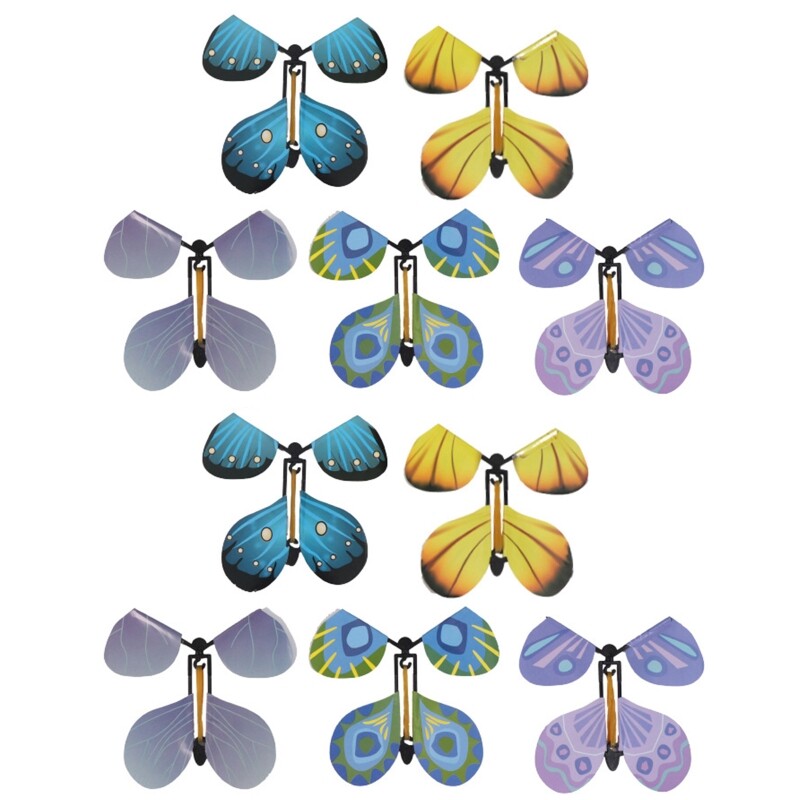 10pcs/set Simulation Flying Butterfly Rubber Band Powered Fly Butterfly Toy Children Magic Prop Great Surprise Gift