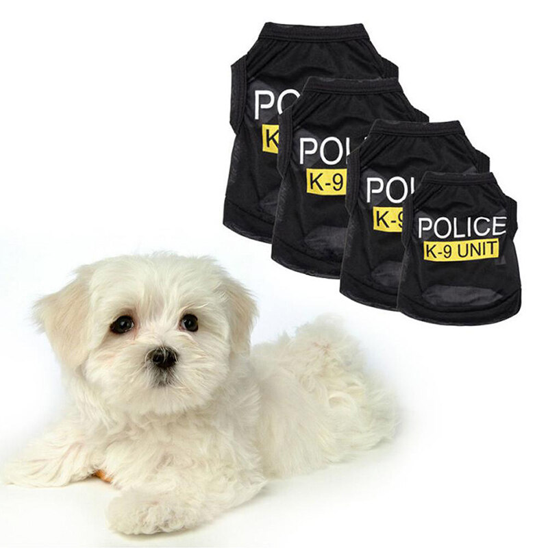 Dog Cat Vest Black Elastic Police Cosplay Puppy T-Shirt Coat Apparel Costumes Pet Clothes