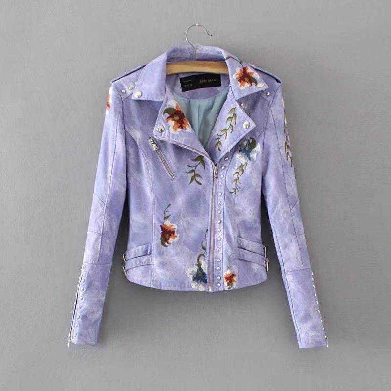 Spring Autumn Women Flower Embroidery Jacket Coat Ladies Rivet Women Flower Embroidery Jacket Coat