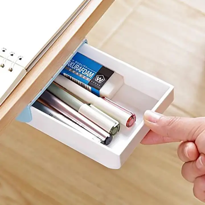 1pcs Self Stick Pencil Tray Under Desk Holder Pop Up Pen Storage