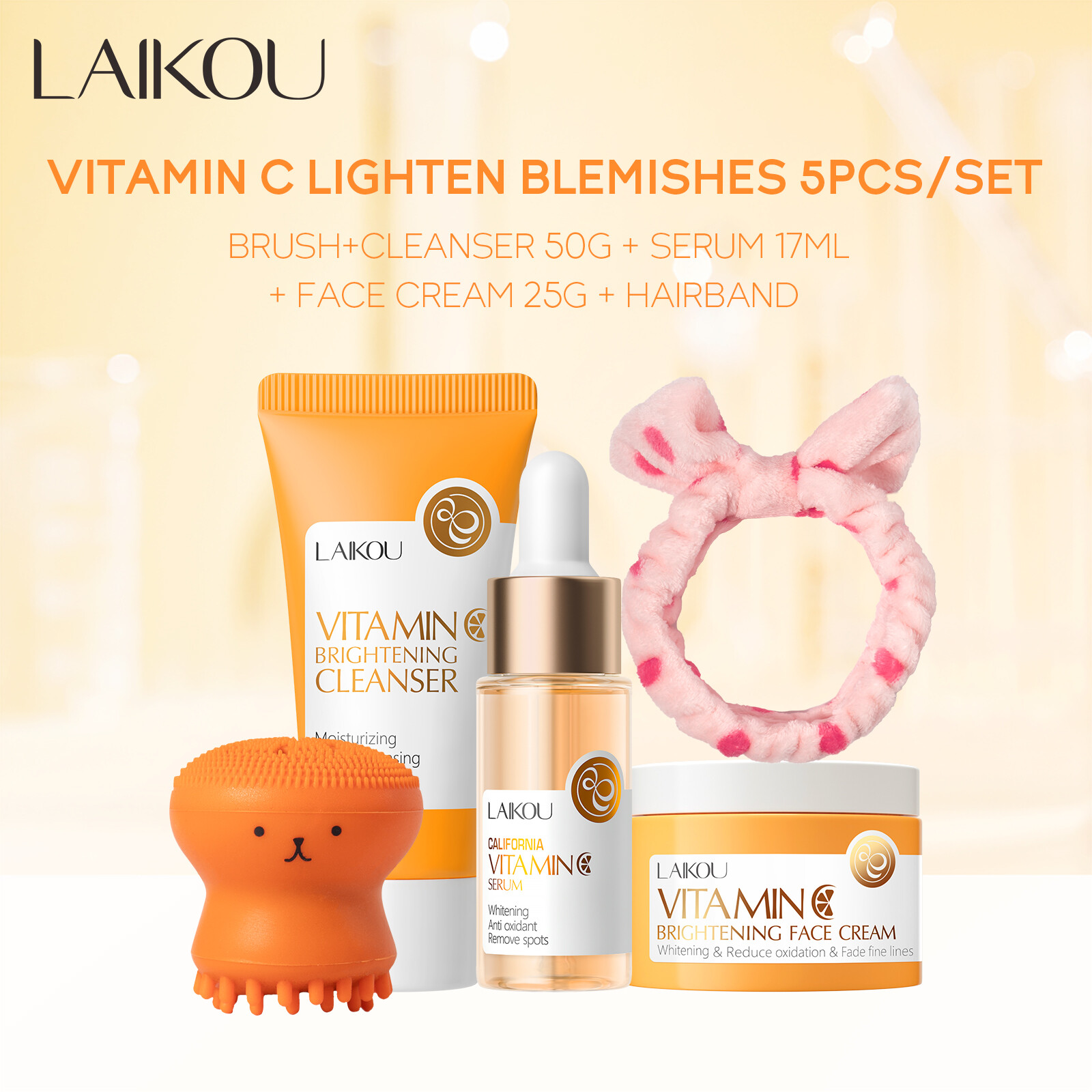 LAIKOU Japan Sakura Skincare Set 50g Cleanser+17ml Serum+25g Sakura Cream 5pcs/set