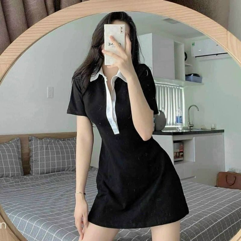 Đầm thun chữ A cổ bẻ