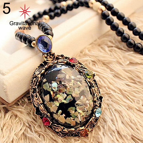 Gravitational wave Colorful Shell Faux Opal Statement Bib Pendant Necklace Sweater Chain Gift