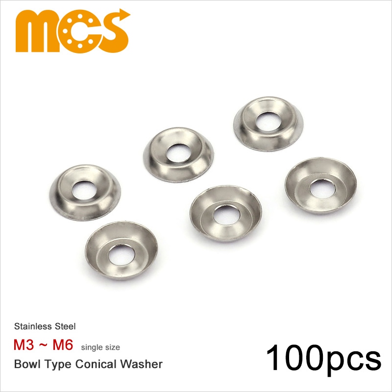 100pcs Bowl Type Conical Washers Stainless Steel Countersunk Cup M3 M4 M5 M6 Concave-Convex Hollow Fisheye Gaskets