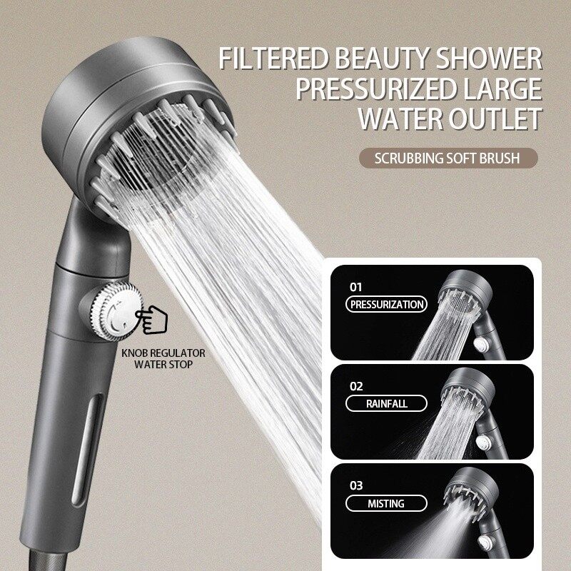 FLEWWER 4 in 1 / One-Click Water Stop Switch / Multi-Functional High Pressure Shower Head with Super Strong Rain Hose Holder 花洒