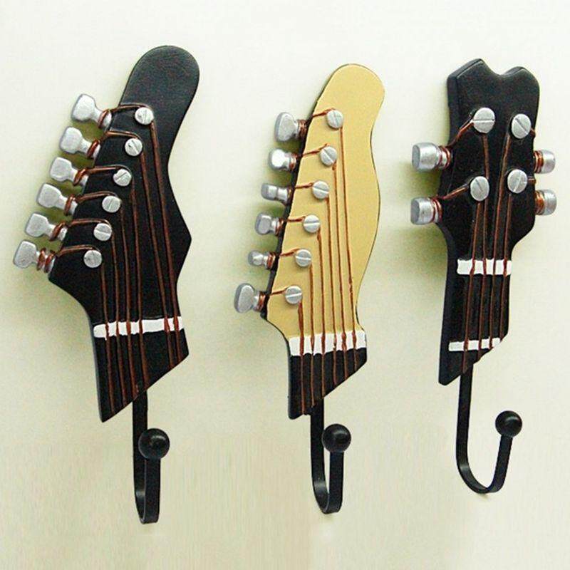 Vintage Guitar Shaped Decorative Hooks Rack Hangers for Hanging Clothes Coats Towels Keys Hats Metal Resin Hooks Wall Mounted Heavy Duty (3-Pack)