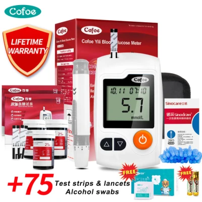 Cofoe YiLi Blood Glucose Monitor with 75pcs Test Strips 75pcs Needles Free 75pcs Alcohol Swabs Glucometer Blood Sugar Meter Tester Kit for Diabetes