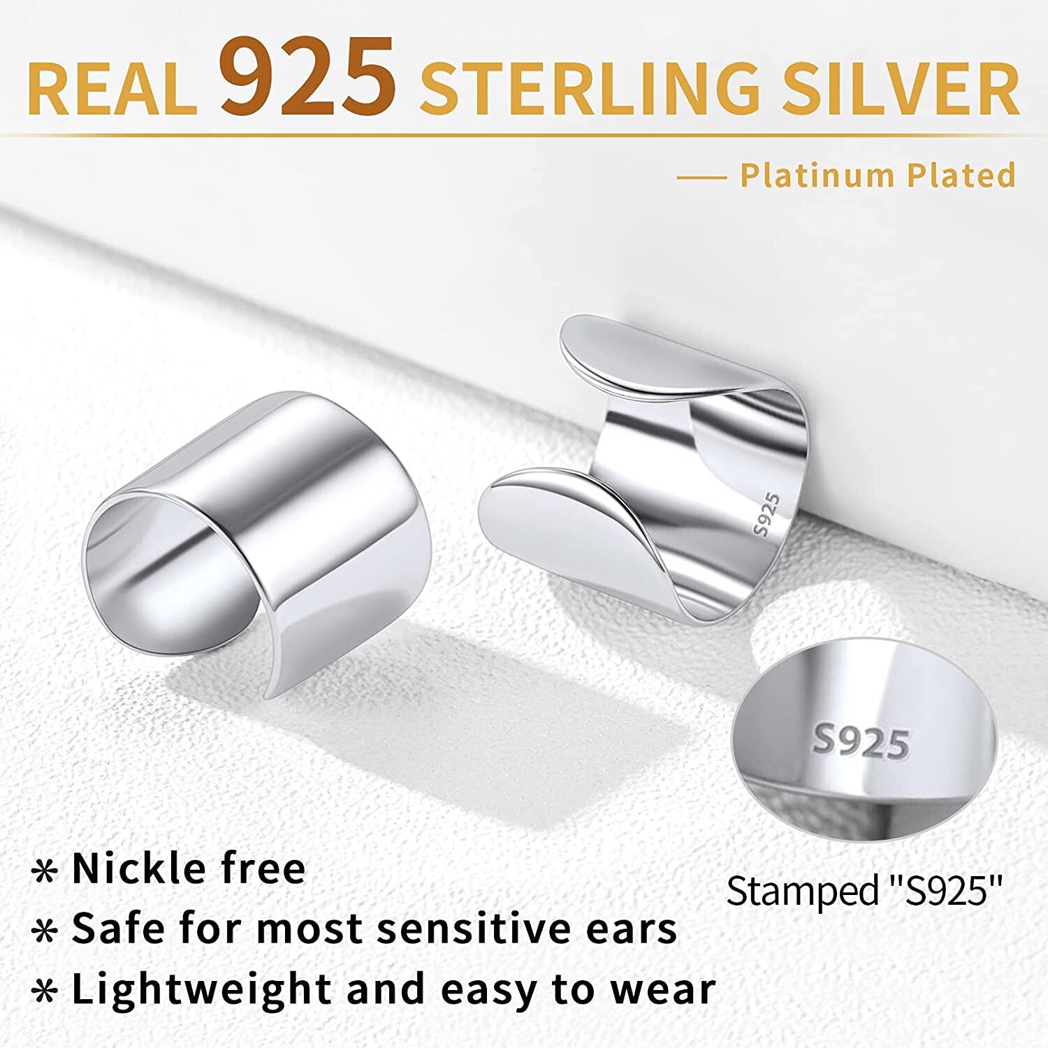 ChicSilver Khuyên Tai Vòng Bít Tai Đơn Giản Kẹp Sụn Không Xỏ Bằng Bạc Sterling 925