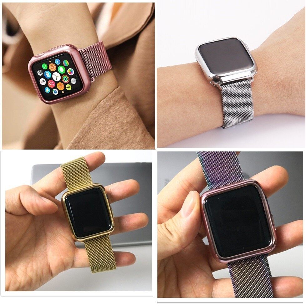 Dây Đeo Kim Loại Cho Apple Watch + Ốp Đồng Hồ Apple I Watch Series 6 5 4 3 2, Apple Watch, Cỡ SE 38Mm, 40Mm Dây Đeo Thay Thế Bằng Thép Không Gỉ Từ Milan Cùng Màu 42Mm, 44Mm Và Ốp TPU Mềm Cho Nam Nữ