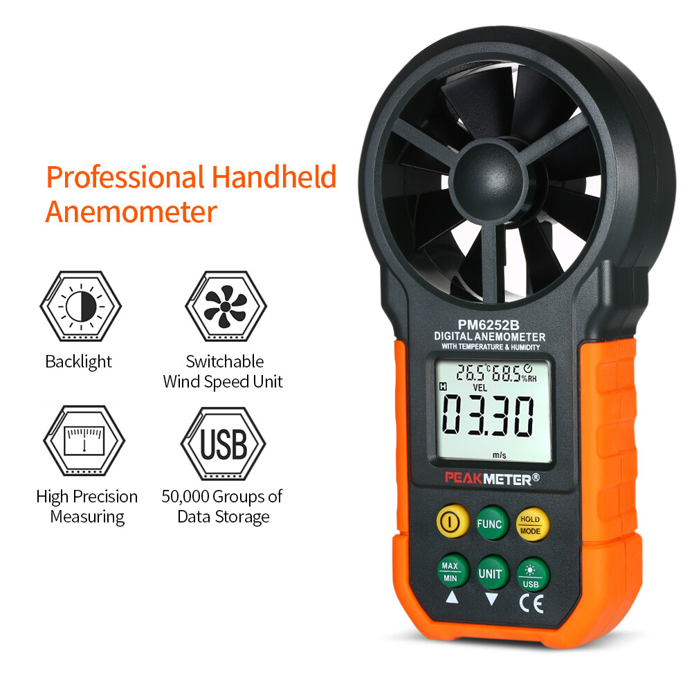 SMART SENSOR Multifunction Digital Anemometer Professional Wind Speed Meter LCD Digital Anemometer Air Volume/Temperature/Humidity for Weather Data Collection Outdoors Sailing Surfing Fishing