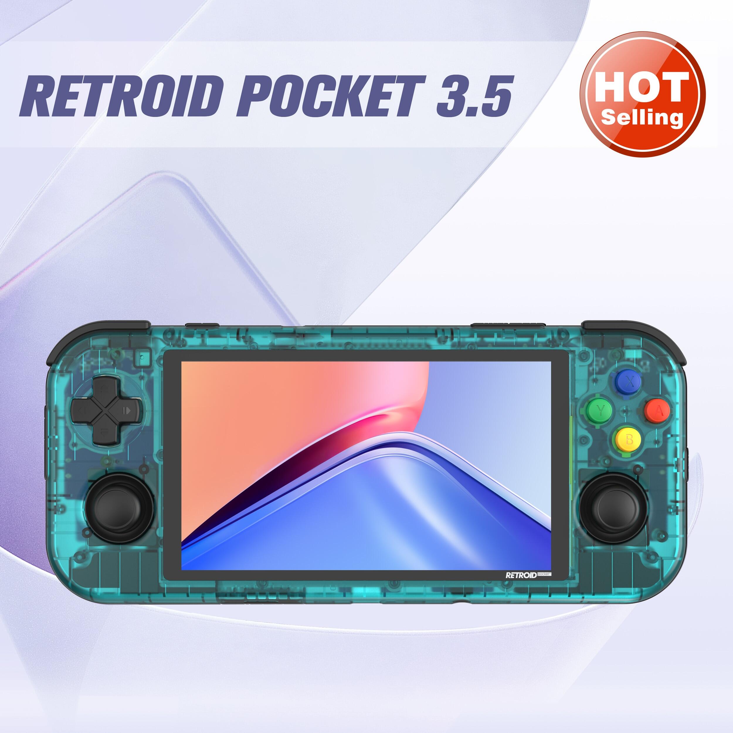 RETROID pocket 3プラス ClearBlue グリップとケース付き Clear Blue RP3+, with each official grip, under different