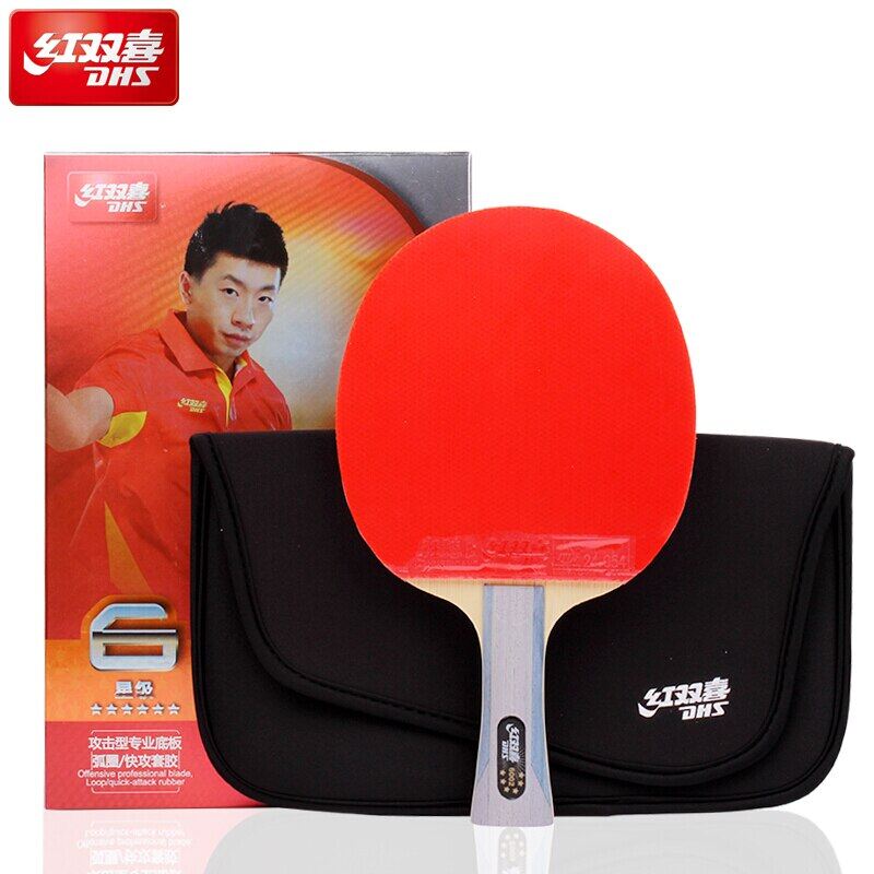 Dhs 6002 professional table tennis racket with hurricane 8 and tin arc ruer fl handle shake hold ping pong bat with case