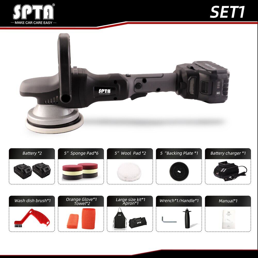 SPTA 18V 5Inch Cordless Forced Rotation Dual Action Polisher 8Mm Orbit