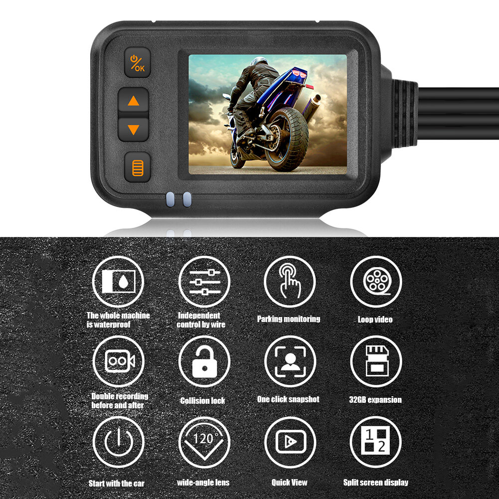 SE30 Camera Hành Trình Xe Máy, Đầu Ghi Hình Hai Kênh Trước + Sau Với Màn Hình 2 Inch