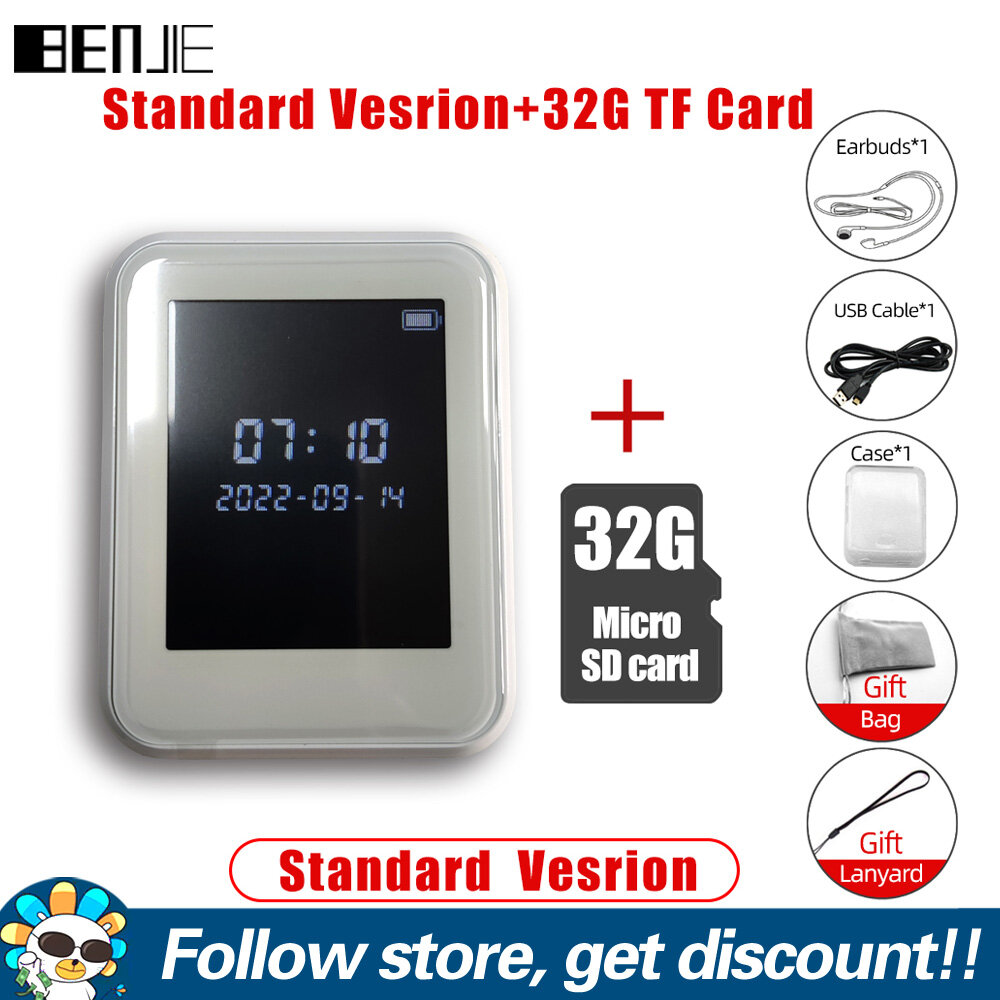 FAAEAL BENJIE X1 Bluetooth MP3 Player Full Touch Screen HiFi MP4 Player With Built-in Speaker Mini Portable Music Audio Player Support FM Radio E-Book Recorder Video Playback Expansion Card Up To 128GB