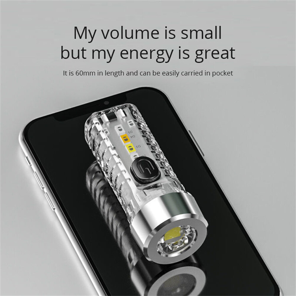 Original S12 Mini LED Flashlight Rechargeable Keychain Flashlights Portable Powerful Waterproof Camping Torch Light New Keychain Lamp Outdoor Household Mini Luminous Multi-function Red Blue Flash USB Rechargeable Strong Light Flashlight