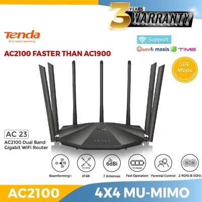 Tenda AC23 (AC2100) High Power Dual Band WiFi Gigabit Wireless Router For UniFi Turbo & Other Fiber AC18 Successor