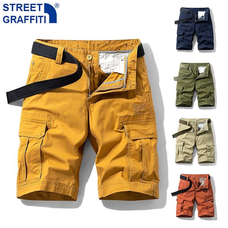 2022 New Men Summer New Tactical Cotton Cargo Shorts Men Streetwear