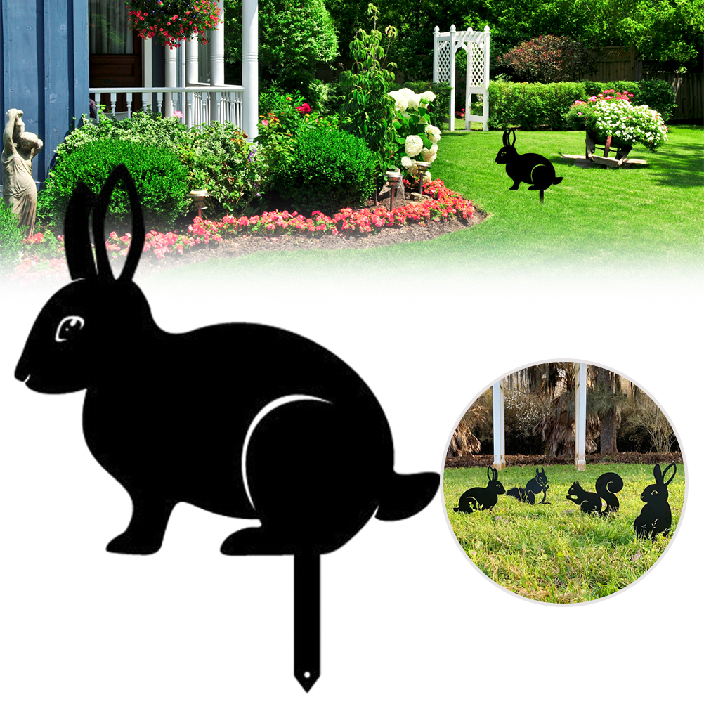 Artistic Rabbit Squirrel Metal Statue 2D Rabbit Animal Figurine Stakes ...