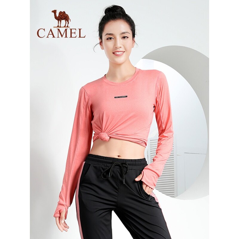 CAMEL Yoga Clothes T-shirt Women New Long-sleeved Round Neck Sportswear Tights Running Fitness Clothes Tops