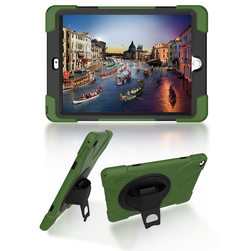 Shock proof Hybrid case for iPad Air 2 A1566 A1567 cover Air2 stand holder bag with shoulder strap and hand rope