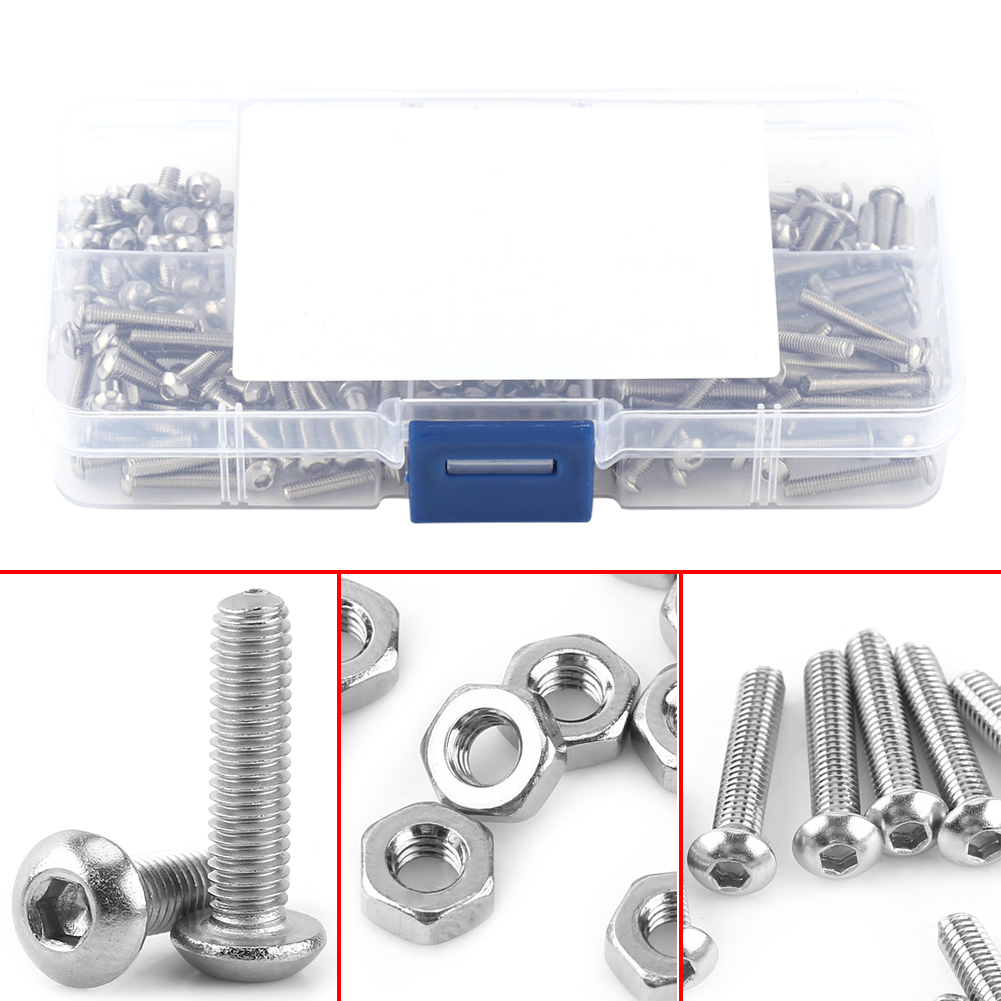 Hex Socket Button Head Screws Bolts Stainless Steel Nuts Box 230 Pcs M3 SS304