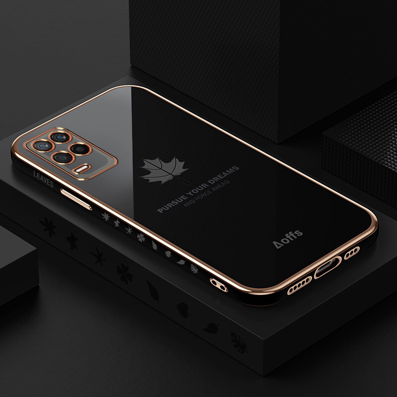 For Oppo A54 4G Case, Fashion INS 6D Electroplated Bling Girl Boy Couples Straight Side Maple Leaf Soft TPU Phone Case for OPPO A54 (4G)