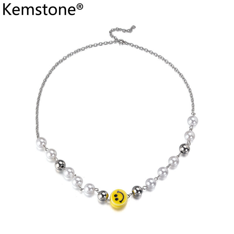 Kemstone Hip Hop Style Stainless Steel Pearl Smile Pendant Necklace Chain for Men Women