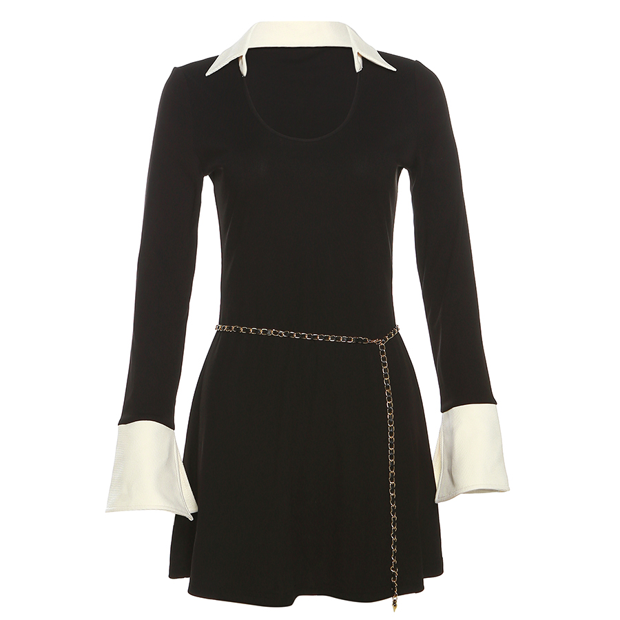 Cutenew Korean Style Fashion Sweet Women Long Sleeve V-neck Slim Mini A-Line Short Dress With Belt Casual Simple