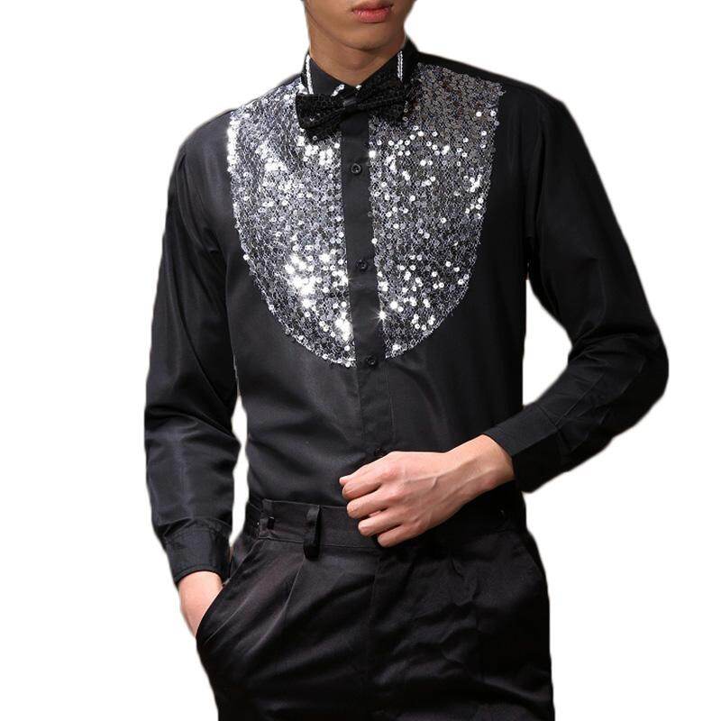 YORCHID Men Latin Dance Dress Latin Dress Dance Dresses Latin Dance Costumes Cotton Blend Sequin Shirt Modern Tango Rumba Dance Wear