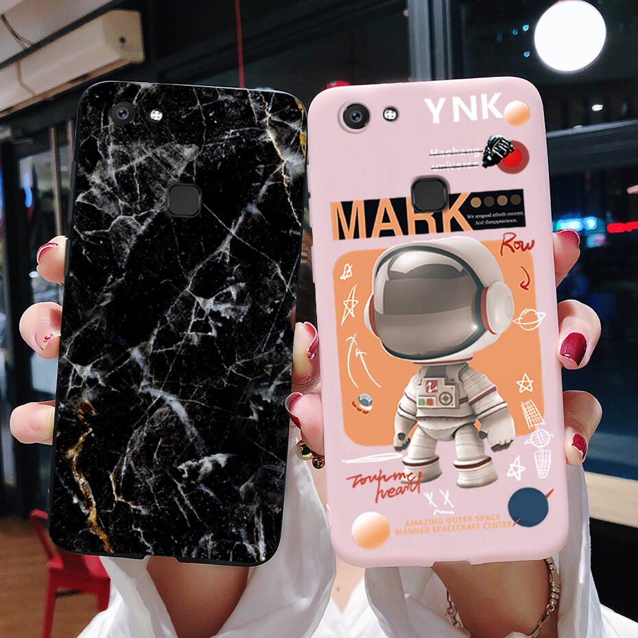 For vivo v7 / vivo v7 plus v7+ csae 1716 1718 black astronaut marble cover soft silicone case for vivo v7 plus casing