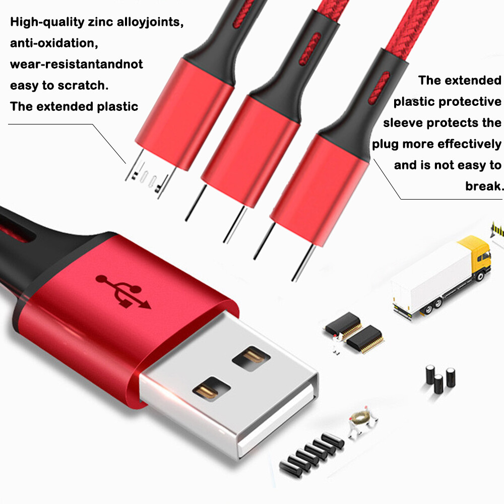 Kebidumei 3 in 1 Fast Charging Cable Micro USB Type-C Fast Charger Cable Data Cable For Phone
