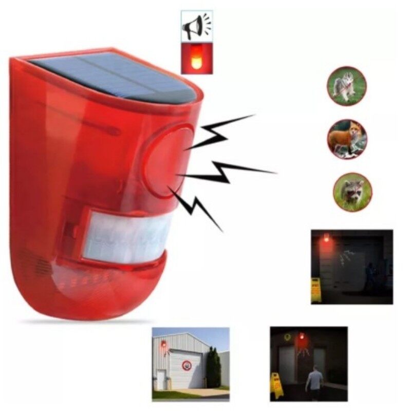 Elesky Solar Alarm Light Human Body Sensing Remote Control Security Siren IP65 PIR Motion Sensor Detector Wall Light For Home Yard Outdoor