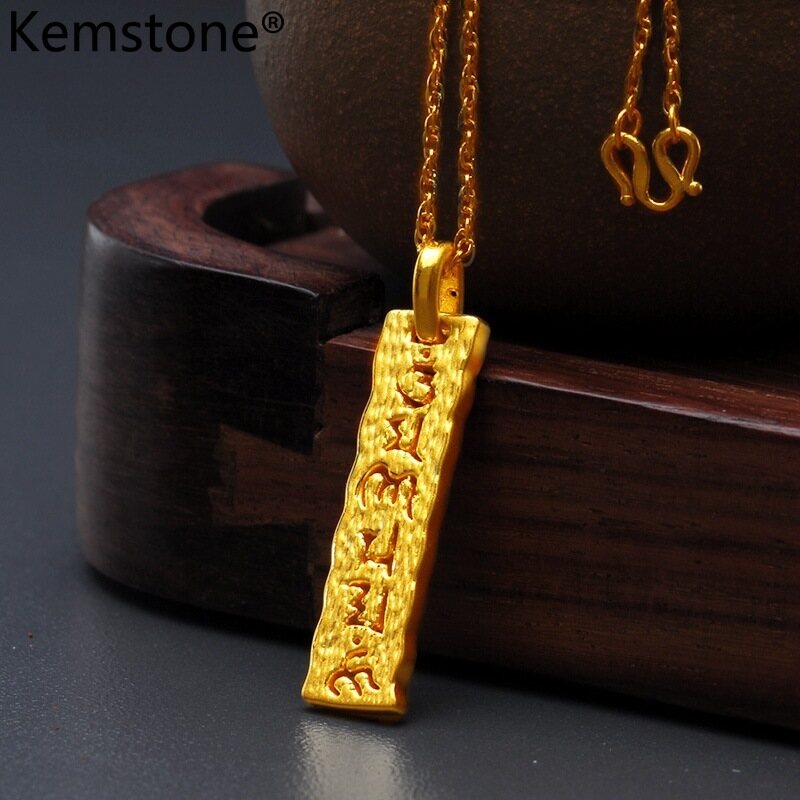 Kemstone Fashion Gold Plated Mantra Buddhism Amulet Pendant Necklace Jewelry Gift for Women Girl