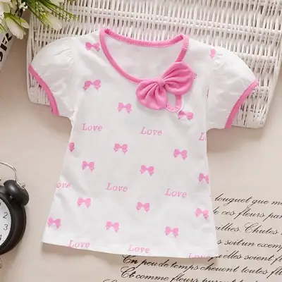 Summer Toddler Girl Short Sleeve Bow Printed Pattern T-shirt Tops Cotton Casual Outfits Clothes